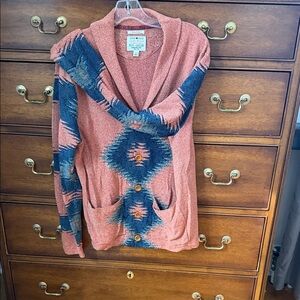 Lucky brand, indigo orange and Navy Patterned Cardigan